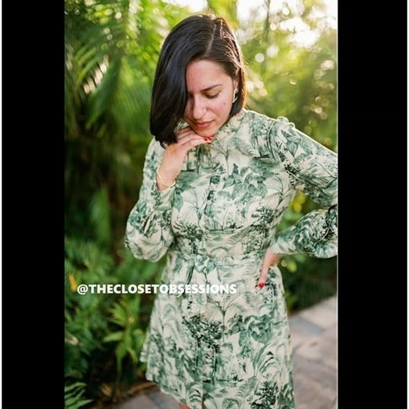 🌿 ZARA Green Printed Shirt Dress NWT | Belted Long Sleeve Collared M - Picture 9 of 16